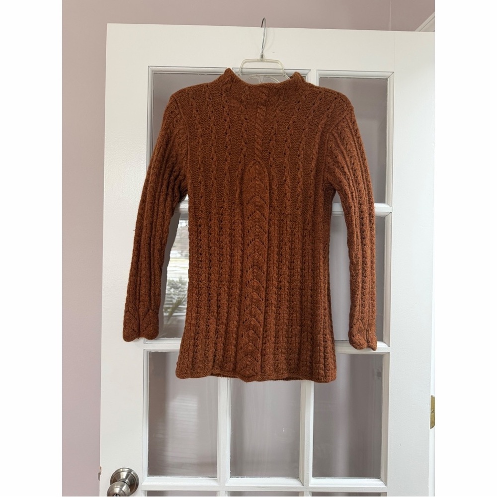 Sundance Brown Lambswool Cable Knit Mock Neck Sweater